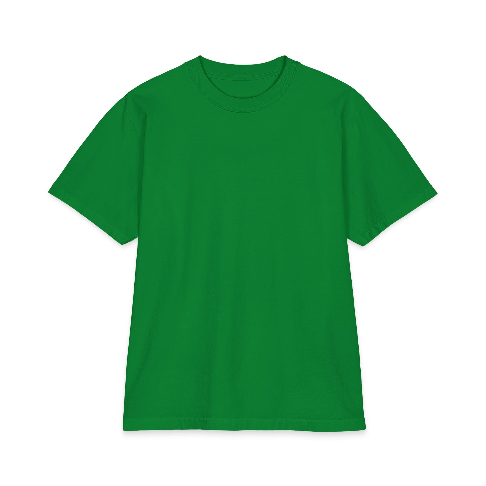 Front view of green heavyweight boxy fit cotton t-shirt