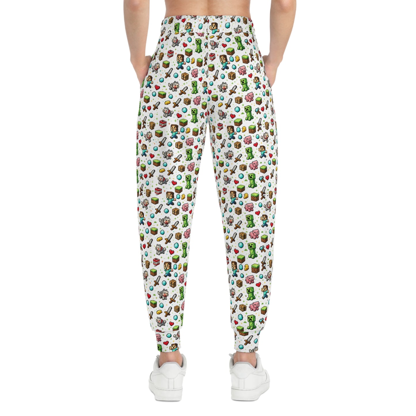Full back view of Level Up Gamer Joggers with all-over pixel design.