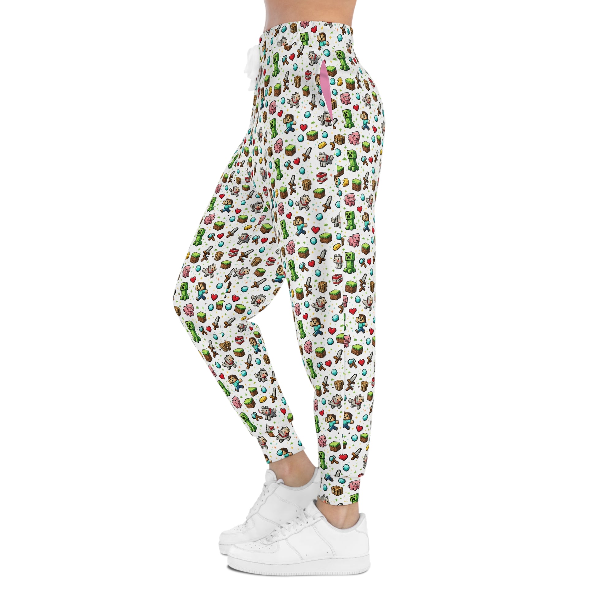Side profile of Level Up Gamer Joggers showing athletic fit and gaming graphics.