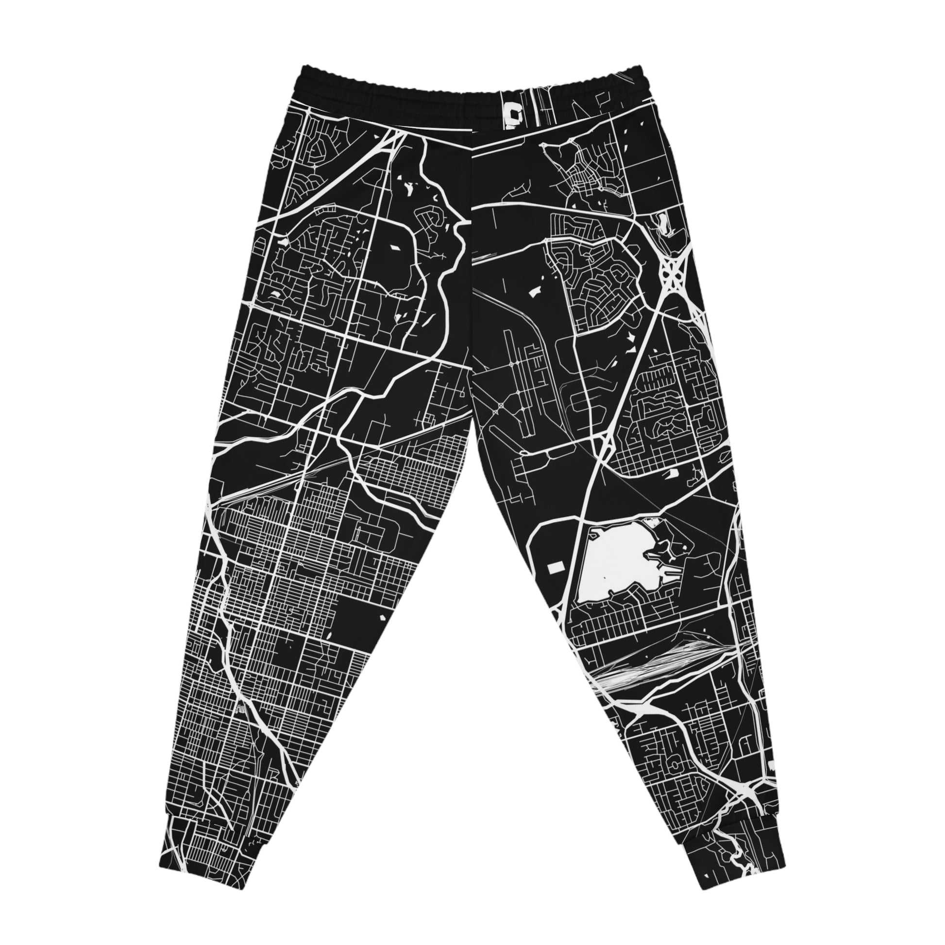 Back view of Lincoln Nebraska map joggers featuring a detailed urban street map design.