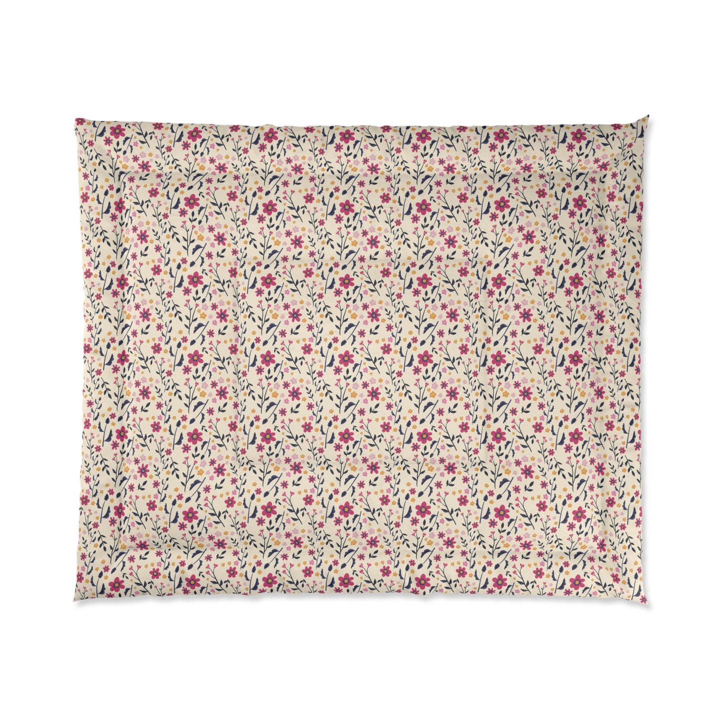 Little Flowers ivory comforter with a small multicolor botanical print
