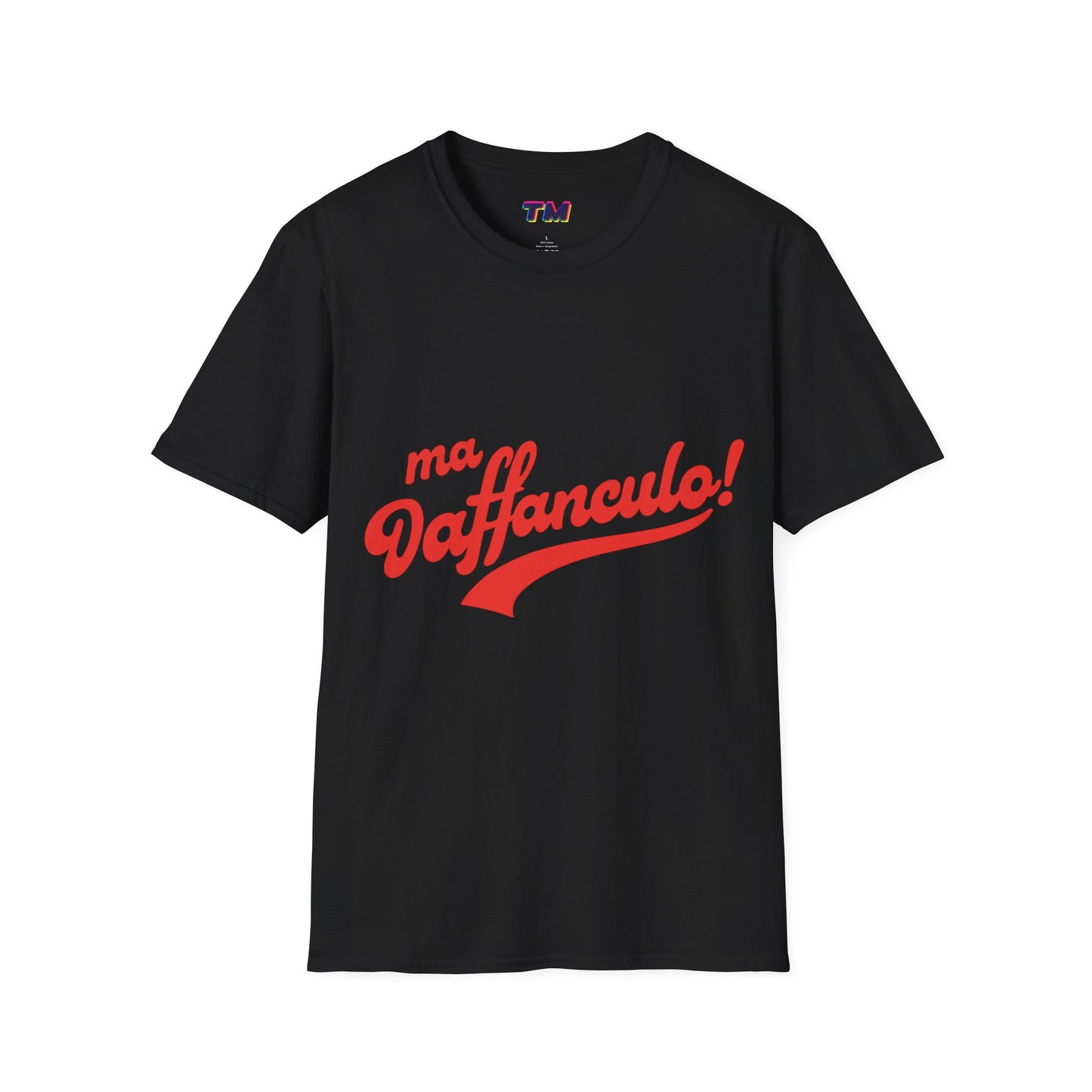 Front view of the black Ma Vaffanculo Italian graphic t-shirt.