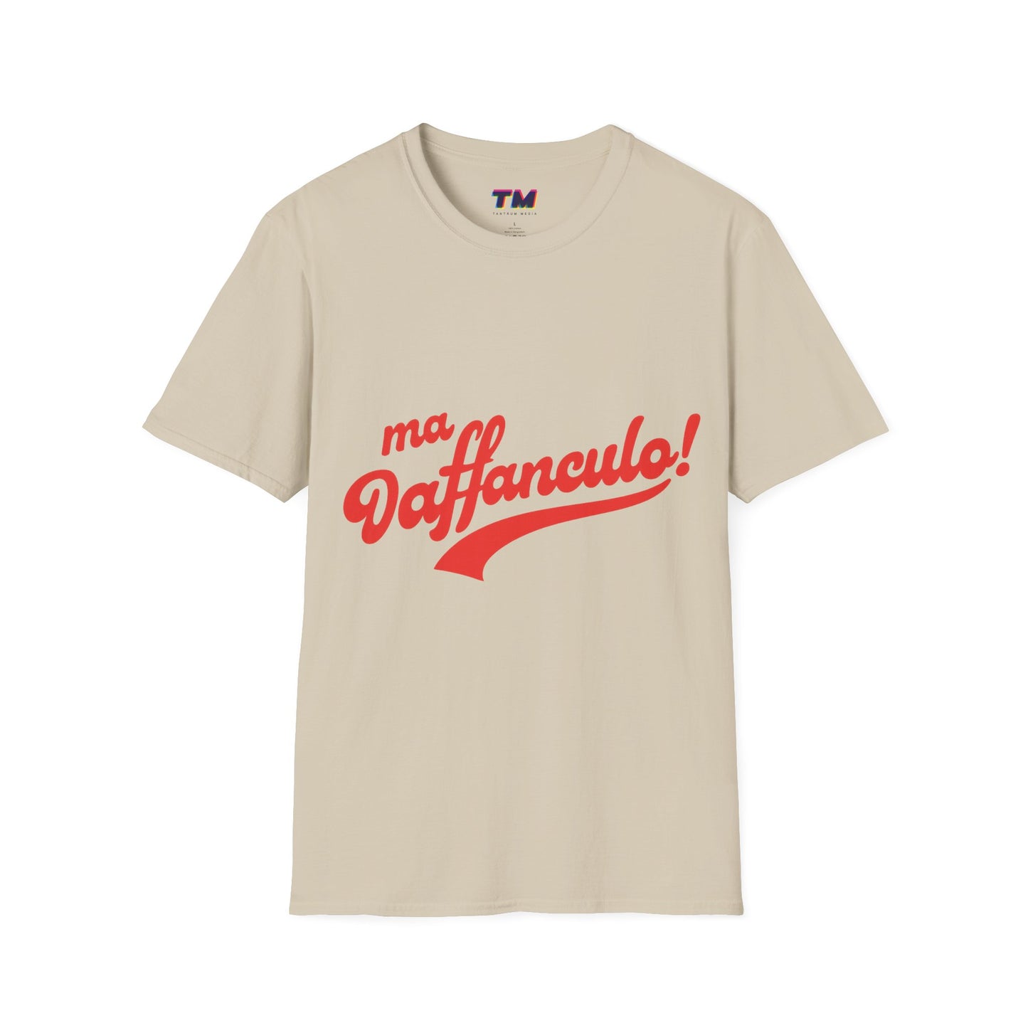 Front view of the sand Ma Vaffanculo Italian graphic t-shirt.
