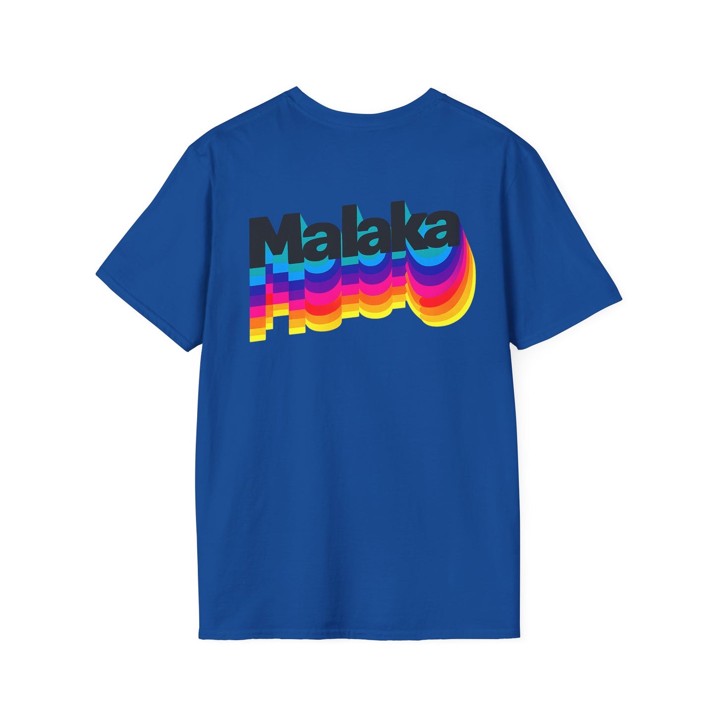 Blue Malaka Greek slang graphic T-shirt with large colorful retro back print