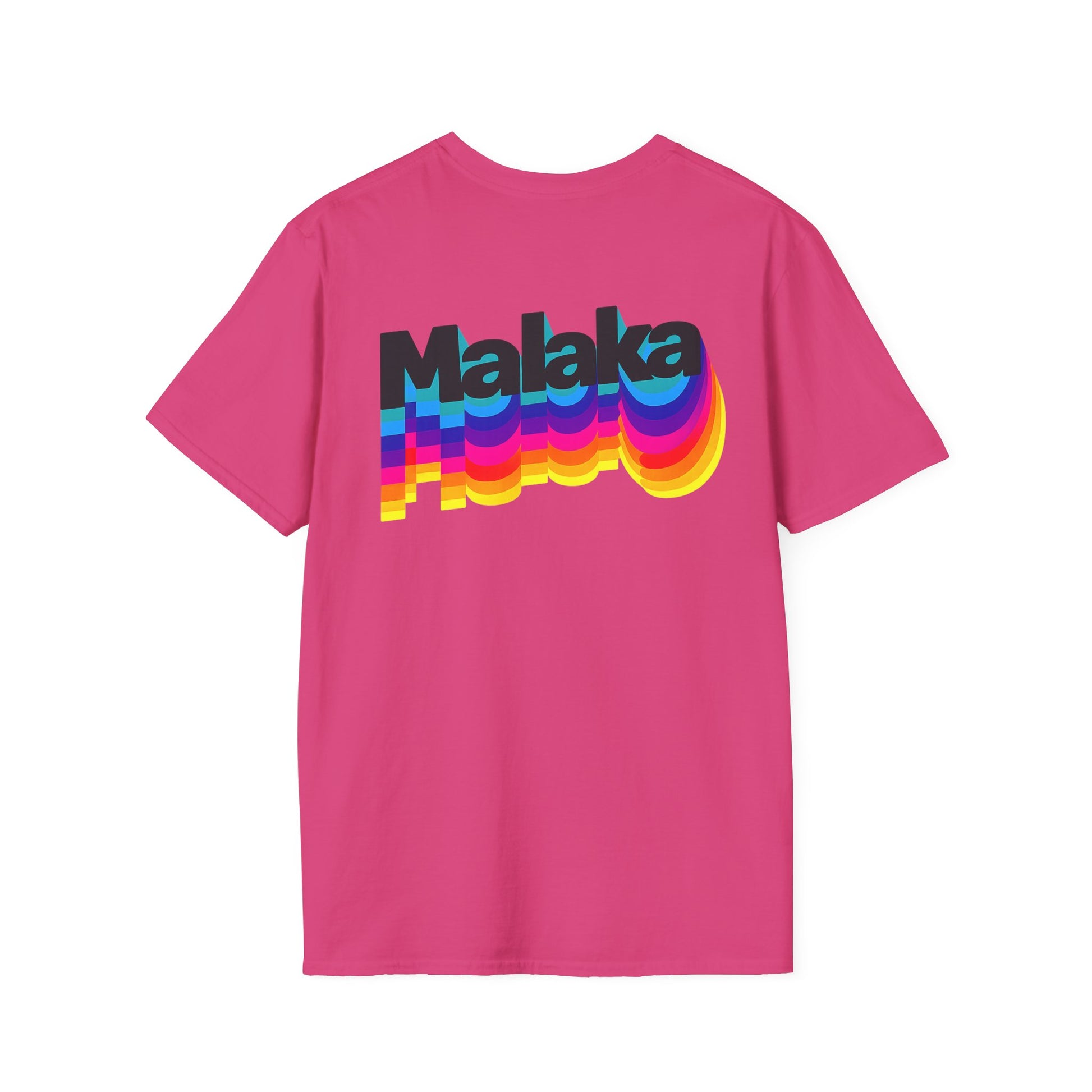Pink Malaka Greek slang graphic T-shirt with large colorful retro back print