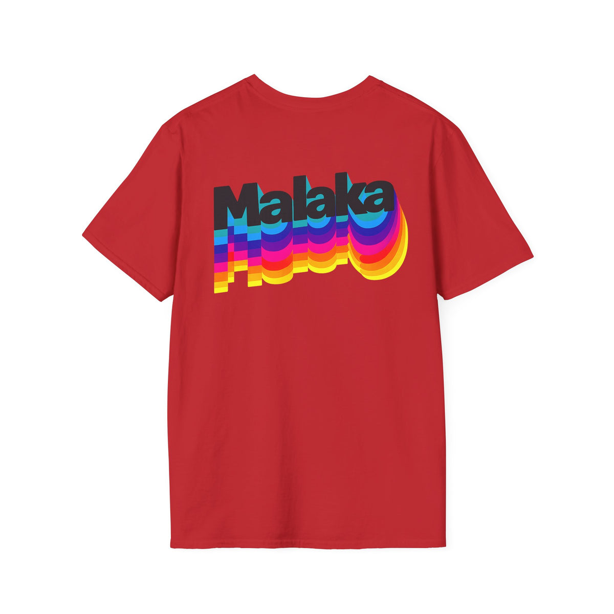 Red Malaka Greek slang graphic T-shirt with large colorful retro back print