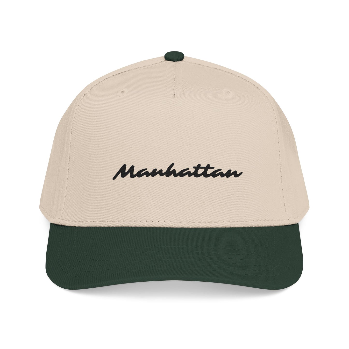 Front product image of the Manhattan Baseball Cap – Two-Tone with forest green visor.