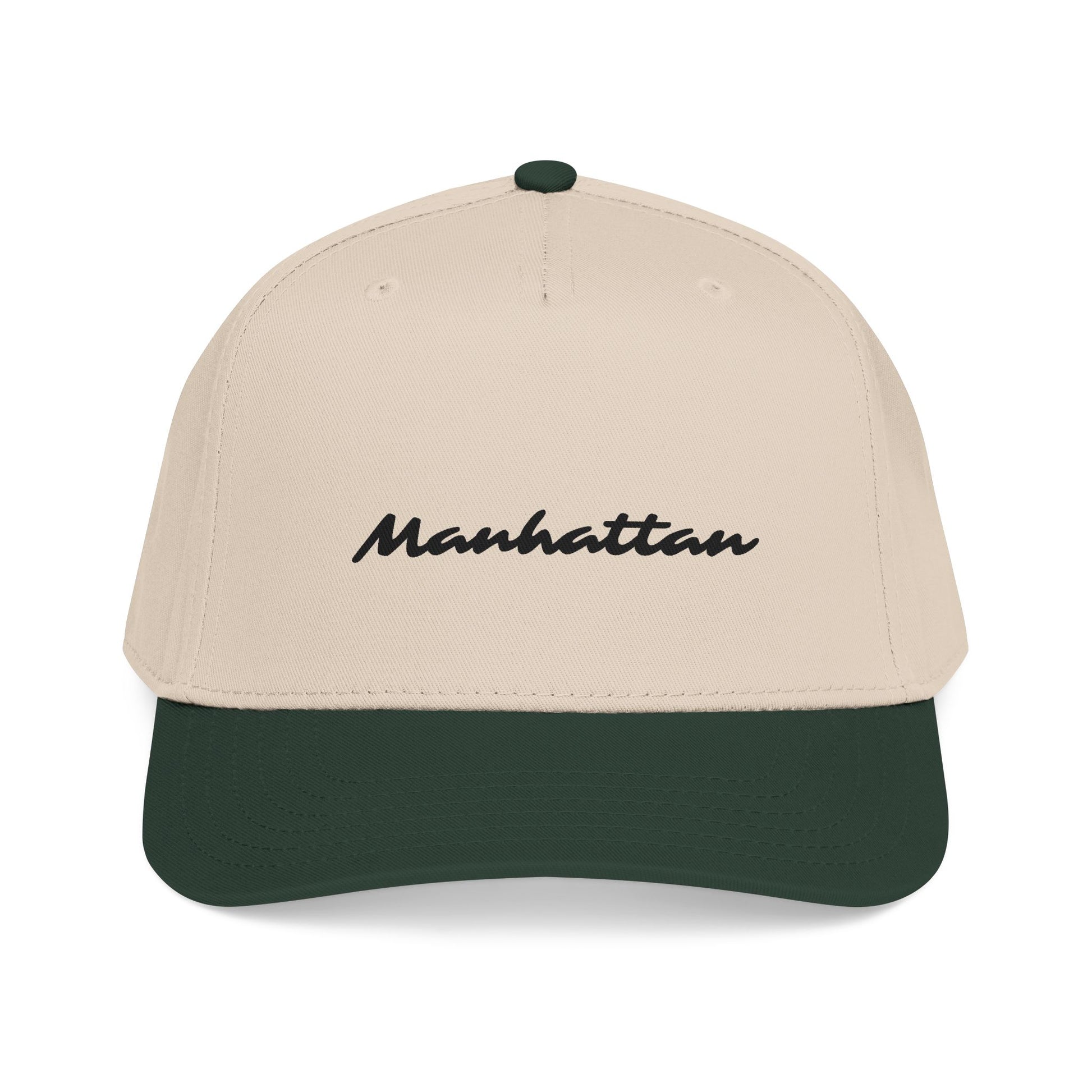 Front product image of the Manhattan Baseball Cap – Two-Tone with forest green visor.