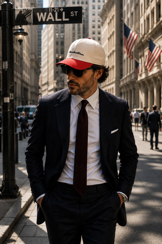 Manhattan Baseball Cap – Two-Tone featuring embroidered Manhattan script and adjustable fit.