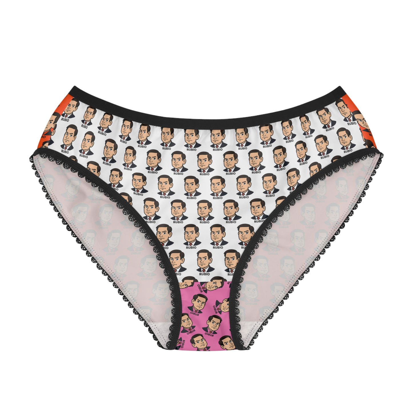 Marco Rubio graphic women’s panties with repeated political face print isolated front product image