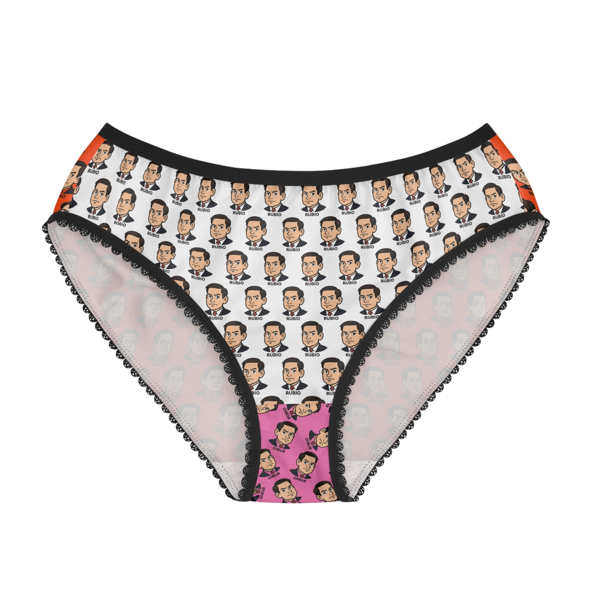 Marco Rubio graphic women’s panties with repeated political face print isolated front product image