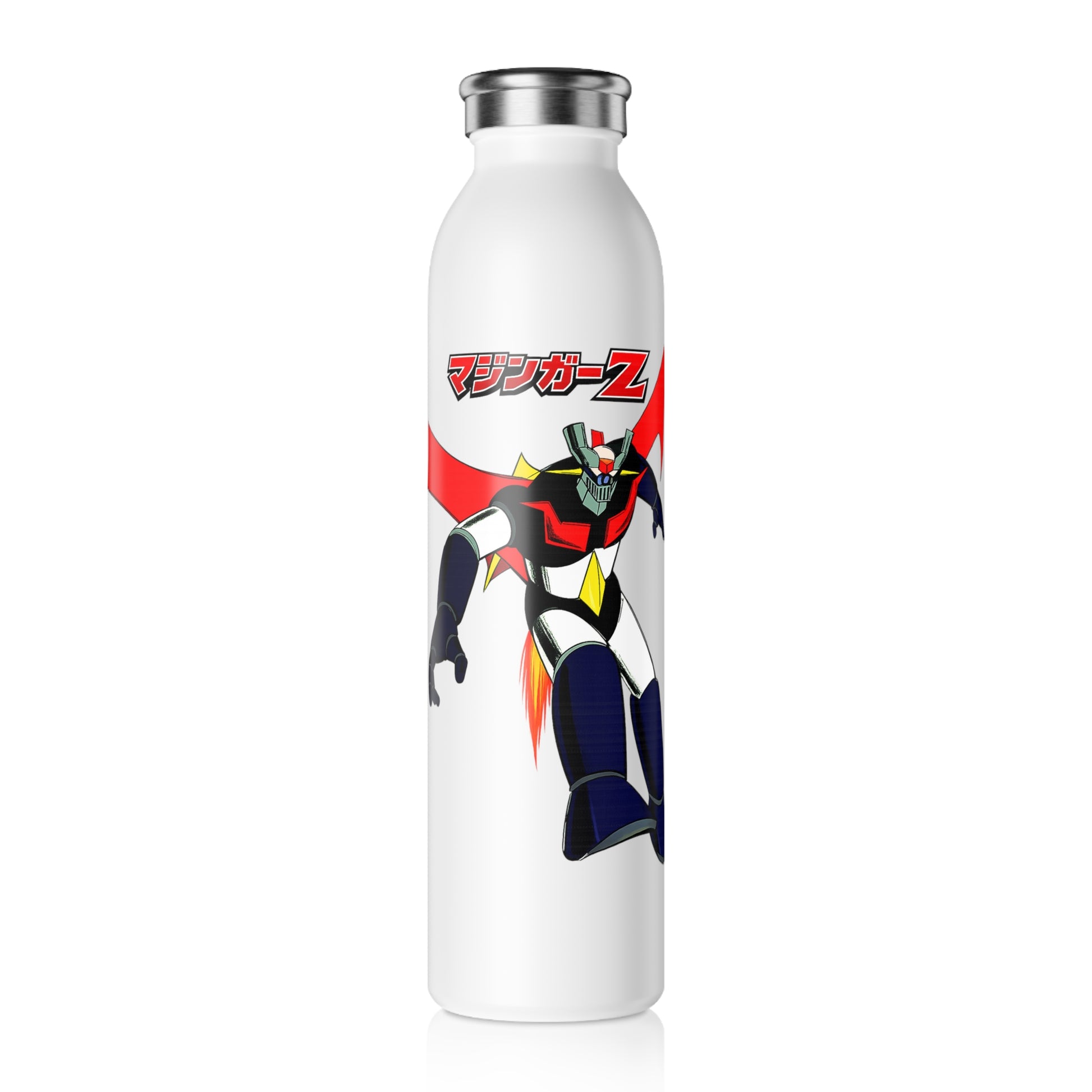 Alternate view of the Mazinger Z anime water bottle with glossy character print and silver stainless steel cap.