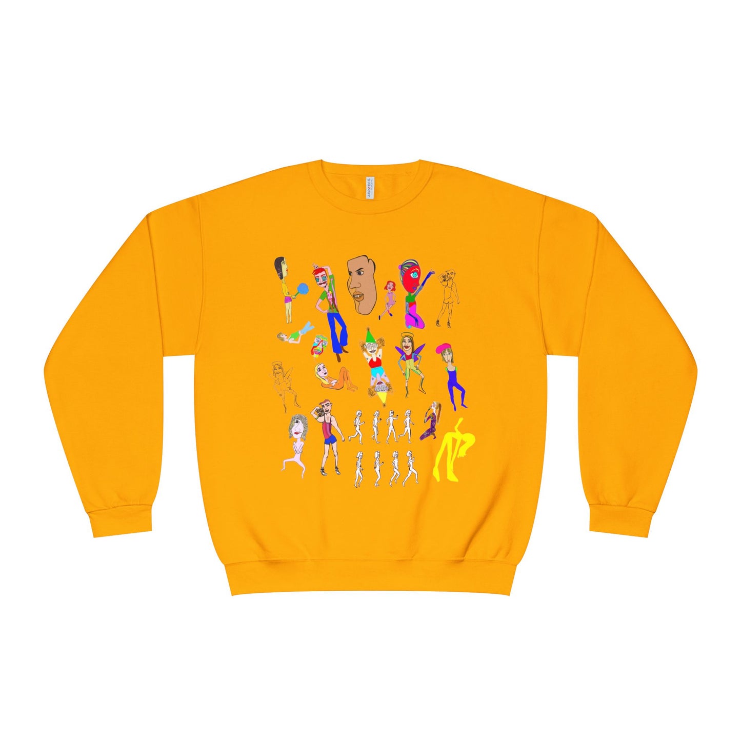 Gold Mix Art Crewneck Sweatshirt with colorful hand-drawn graphic