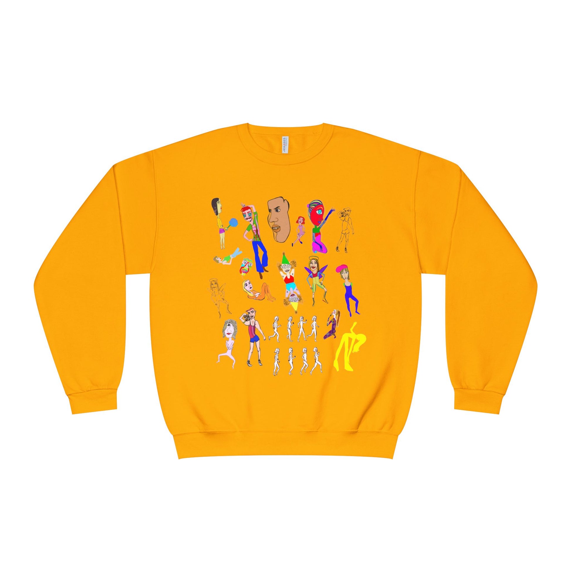 Gold Mix Art Crewneck Sweatshirt with colorful hand-drawn graphic