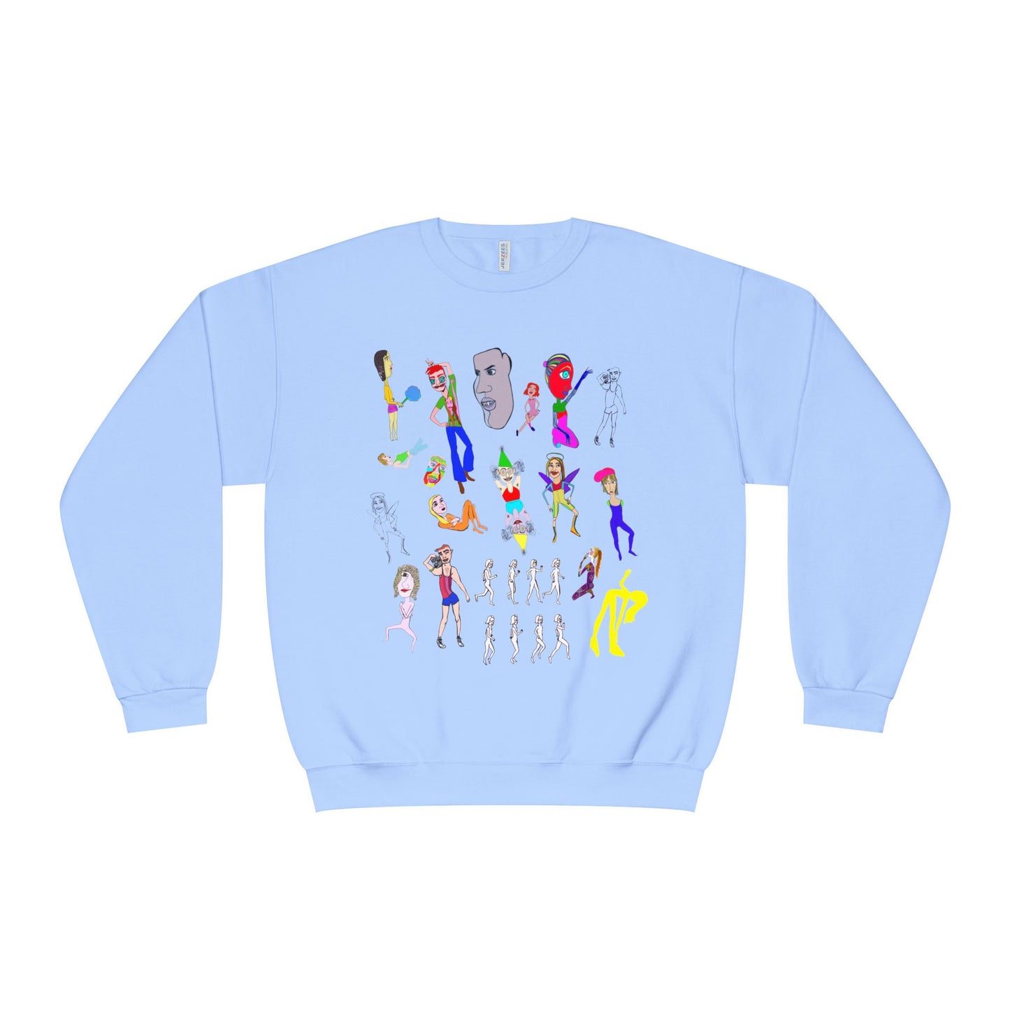 Light blue Mix Art Crewneck Sweatshirt with original illustrated artwork