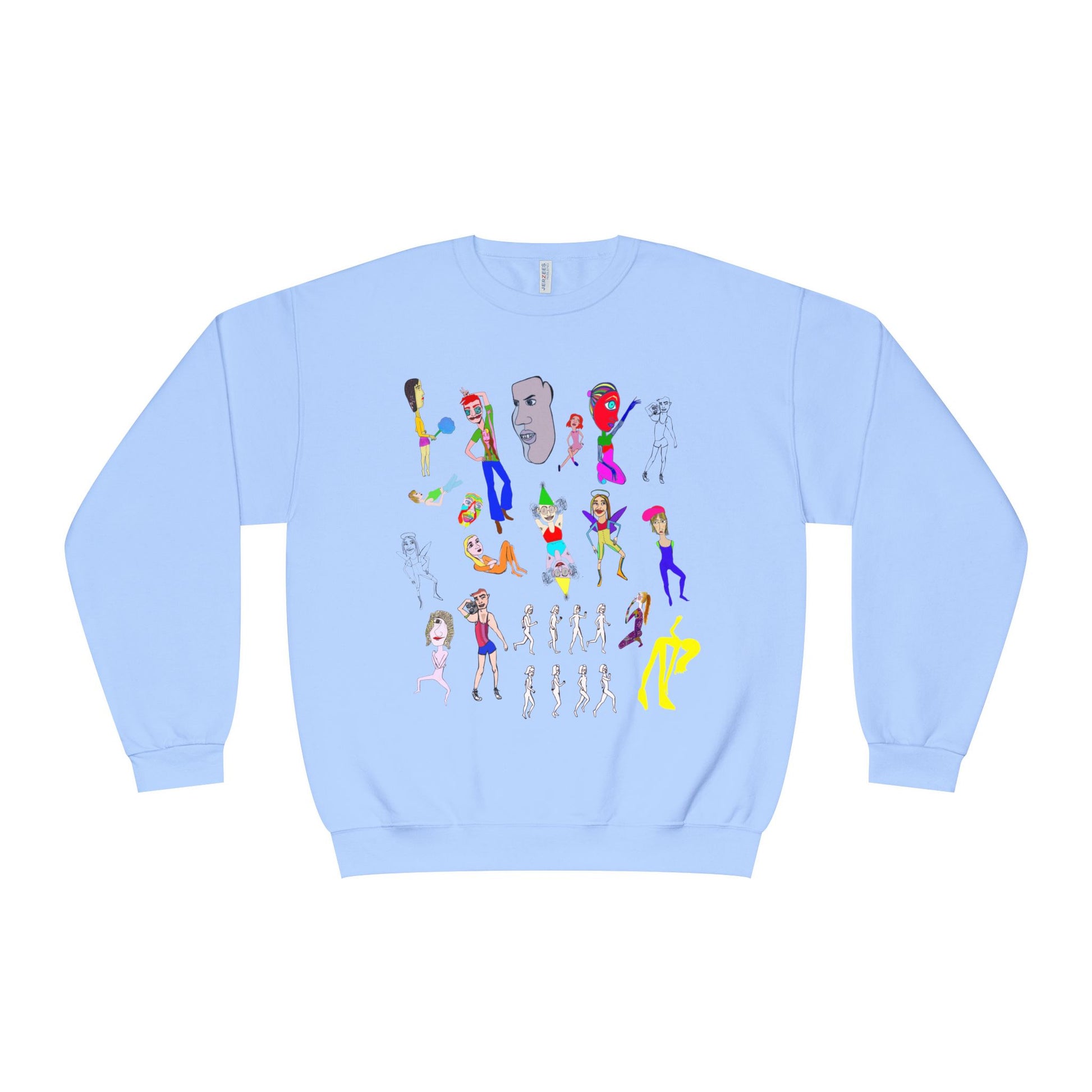 Light blue Mix Art Crewneck Sweatshirt with original illustrated artwork
