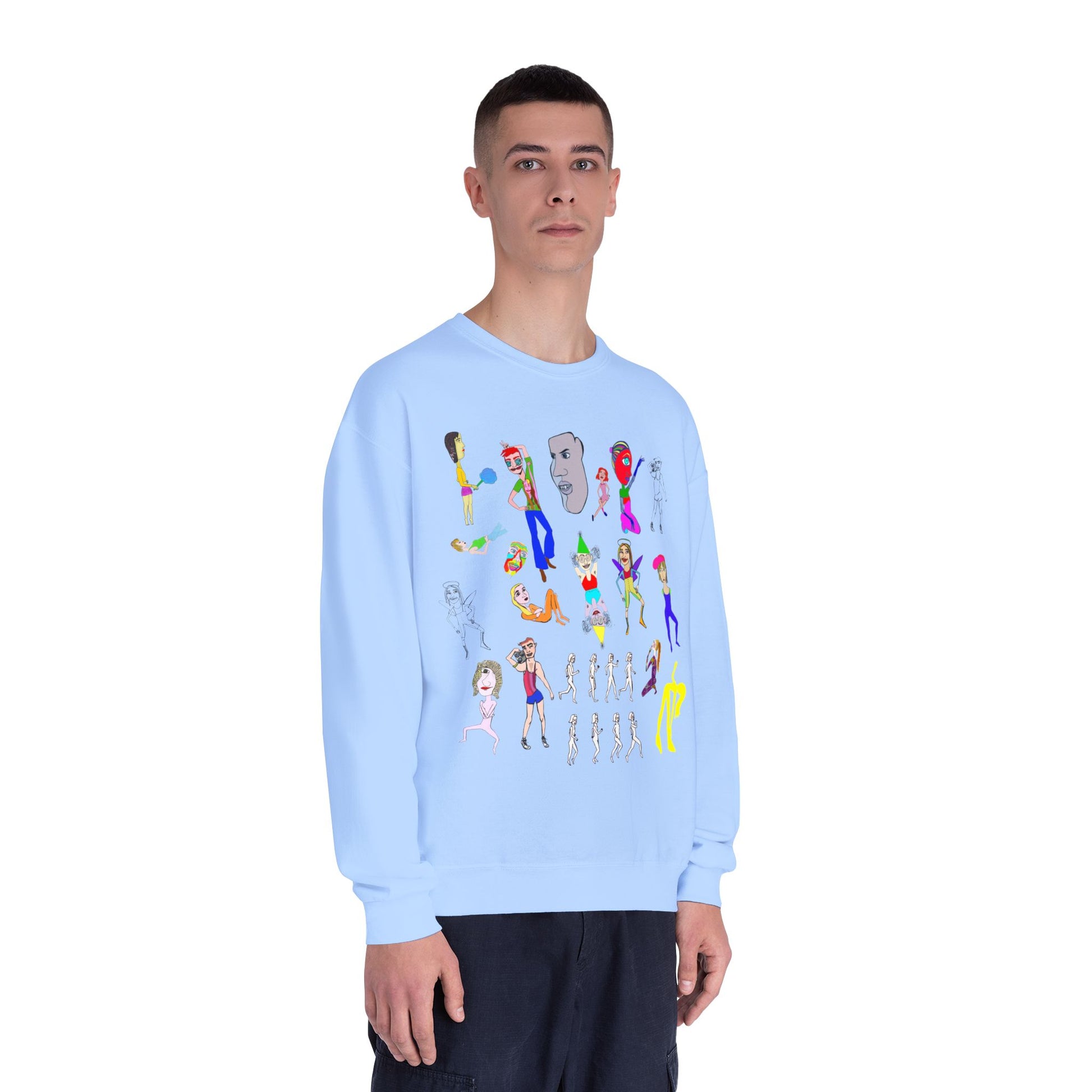 Male model wearing light blue Mix Art Crewneck Sweatshirt