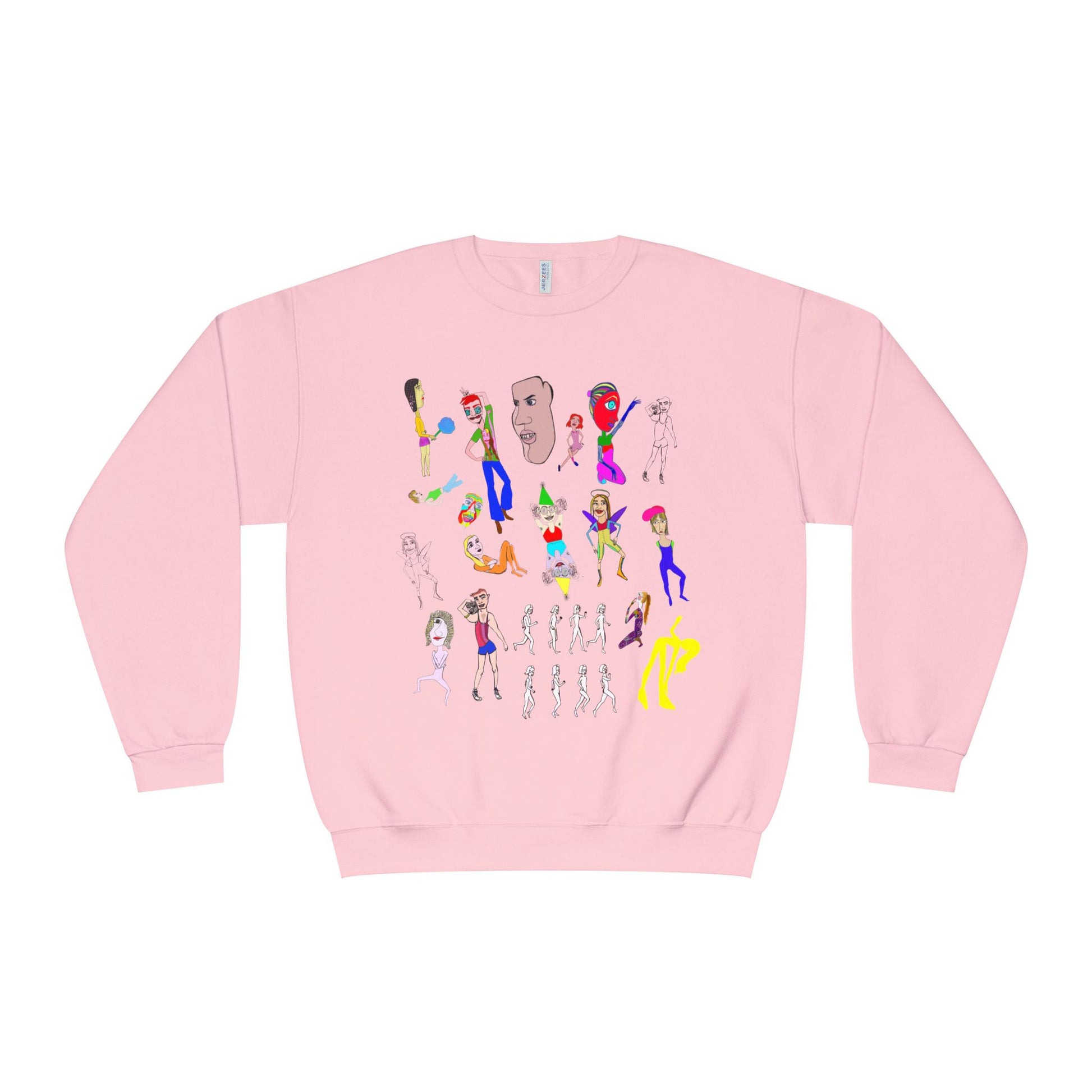 Pink Mix Art Crewneck Sweatshirt with original hand-drawn graphic