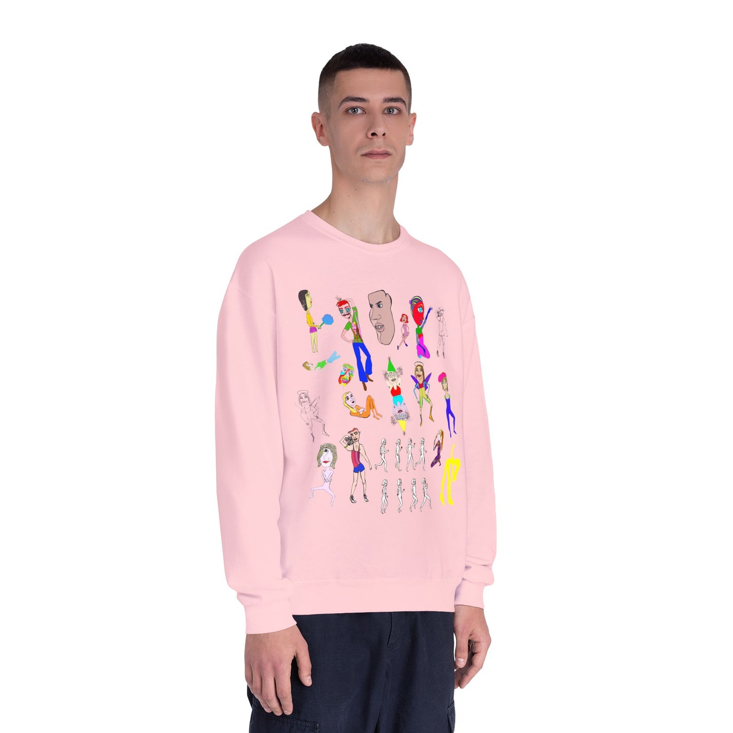 Male model wearing pink Mix Art Crewneck Sweatshirt