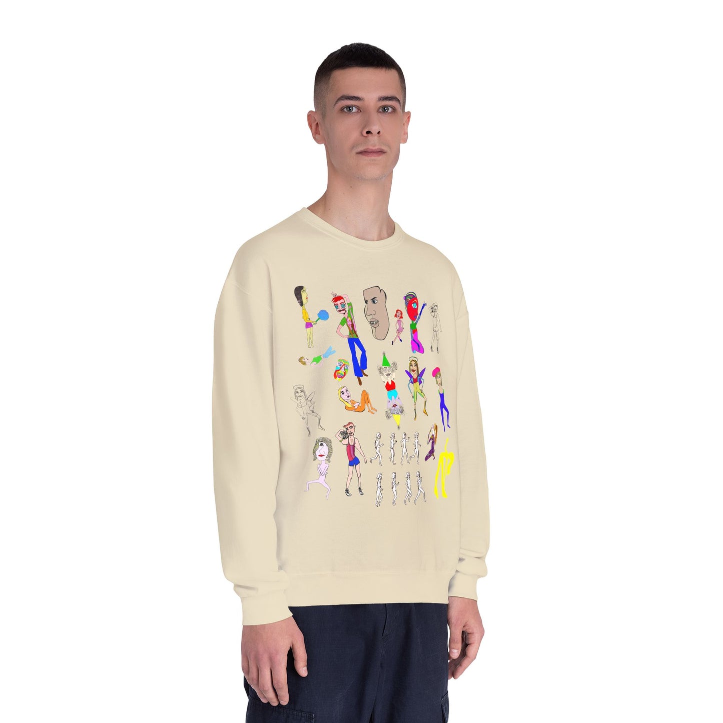 Male model wearing sand Mix Art Crewneck Sweatshirt
