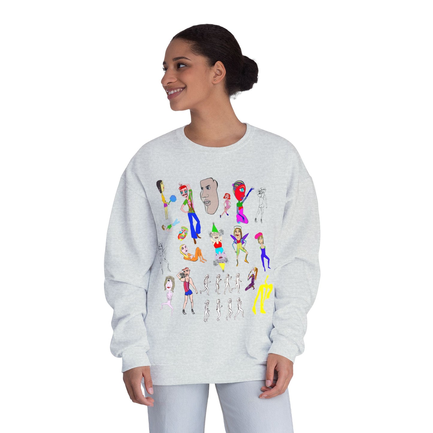 Woman wearing sport grey Mix Art Crewneck Sweatshirt