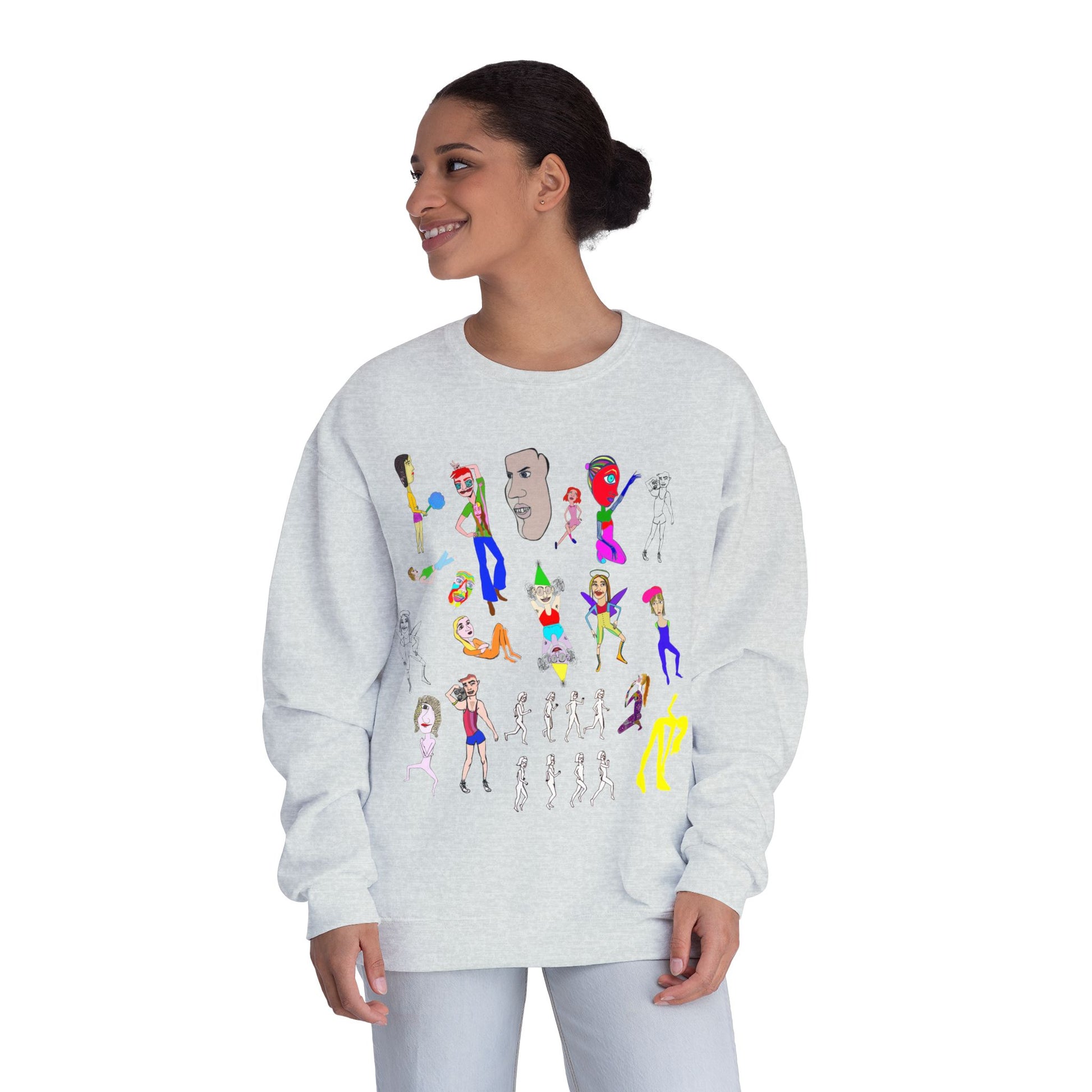 Woman wearing sport grey Mix Art Crewneck Sweatshirt