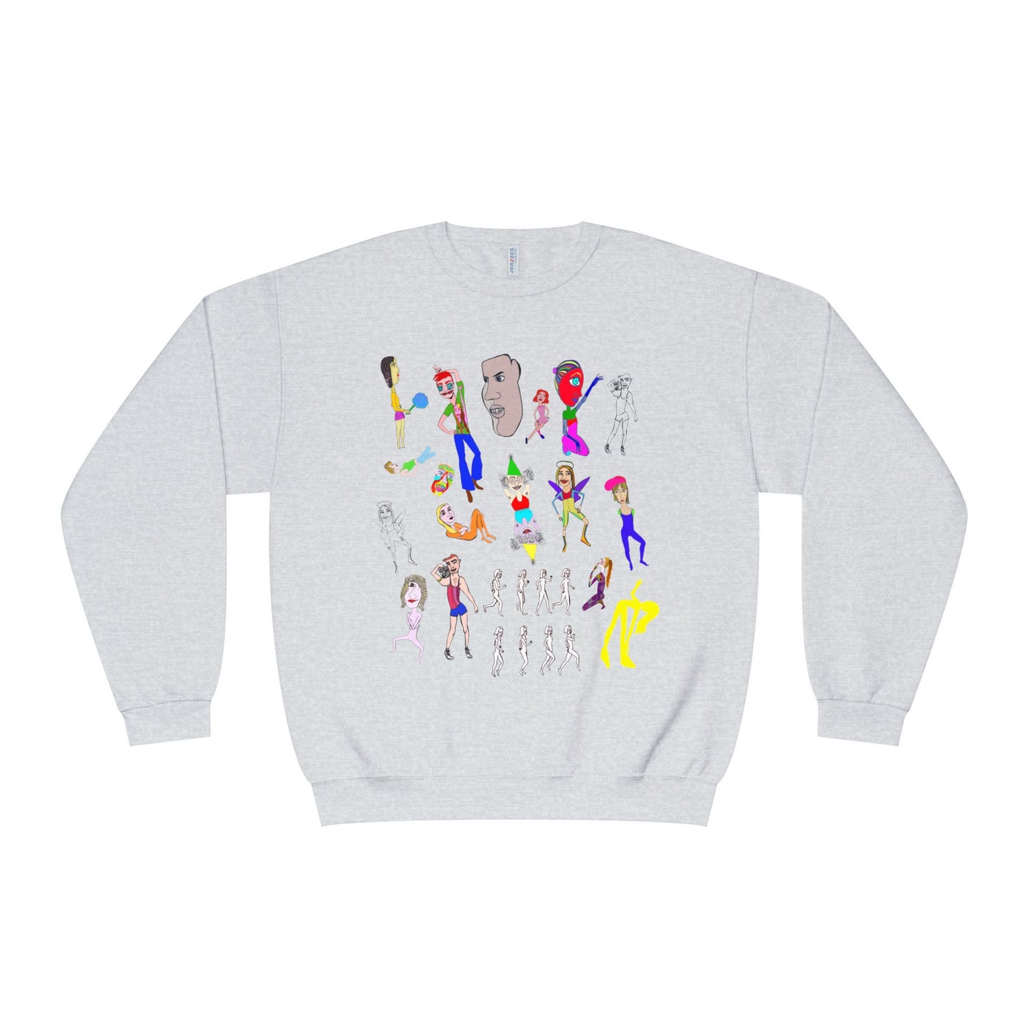 Sport grey Mix Art Crewneck Sweatshirt with colorful hand-drawn artwork