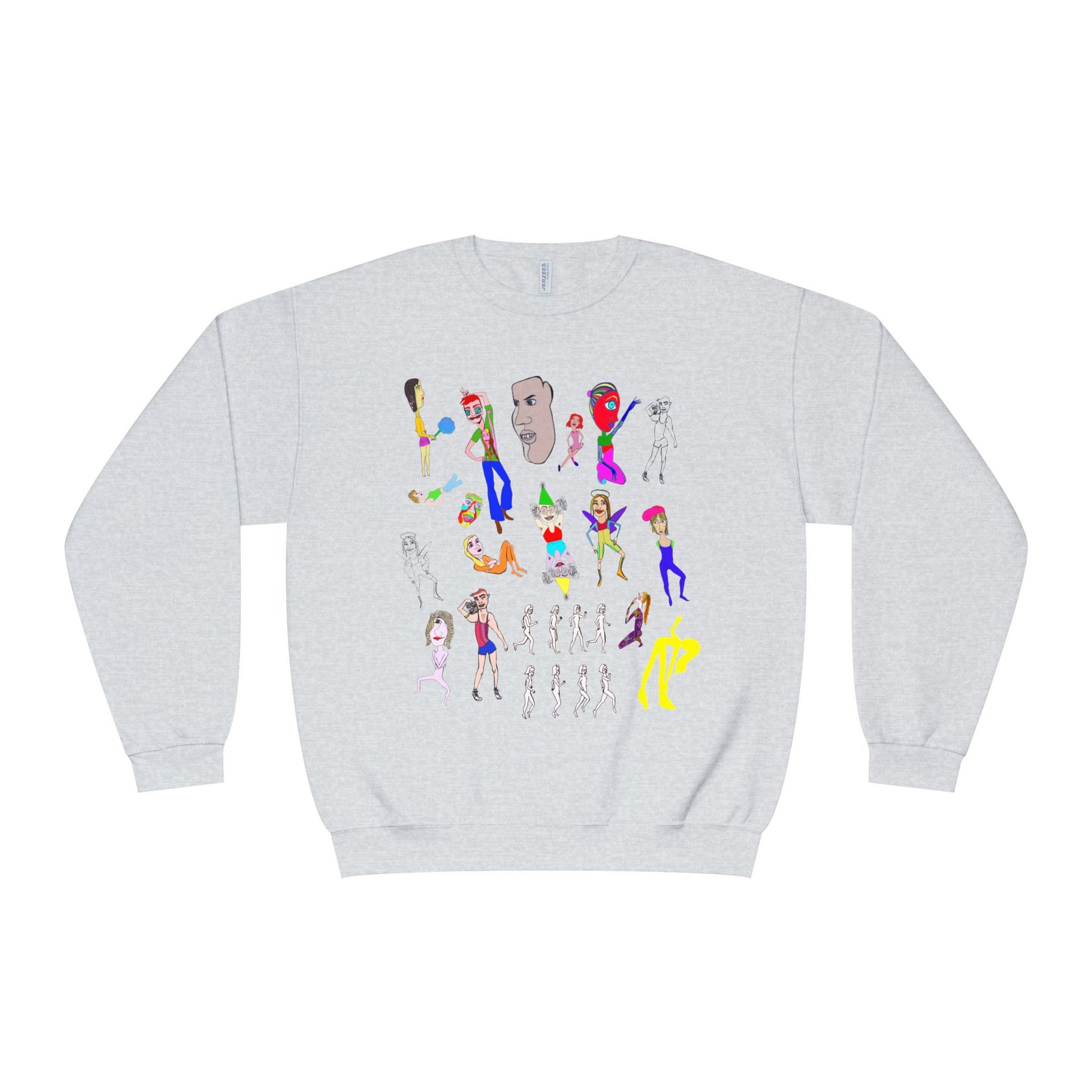 Sport grey Mix Art Crewneck Sweatshirt with colorful hand-drawn artwork