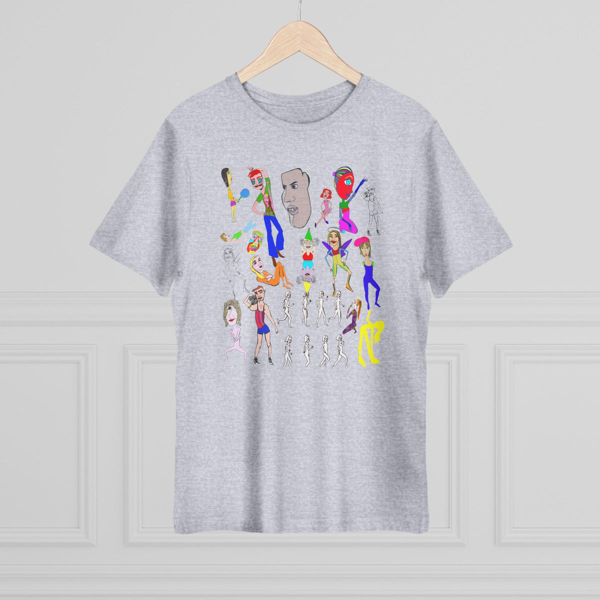 Heather grey Mix unisex graphic T-shirt featuring original hand-drawn character illustration