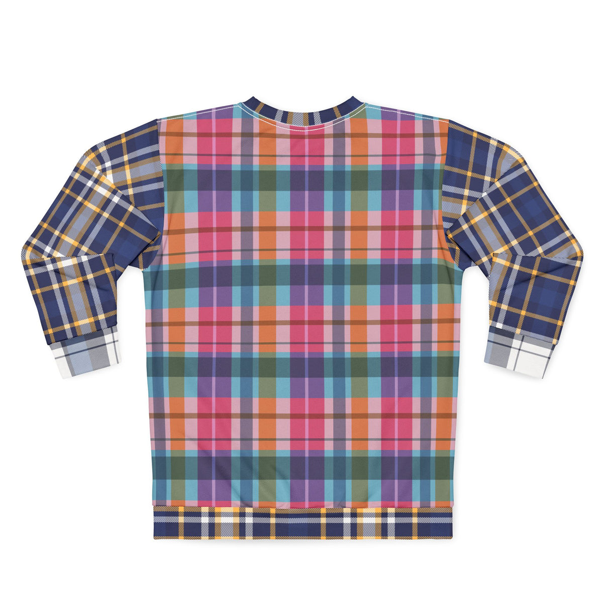 Mixed Check Plaid sweatshirt with multicolor tartan pattern back view