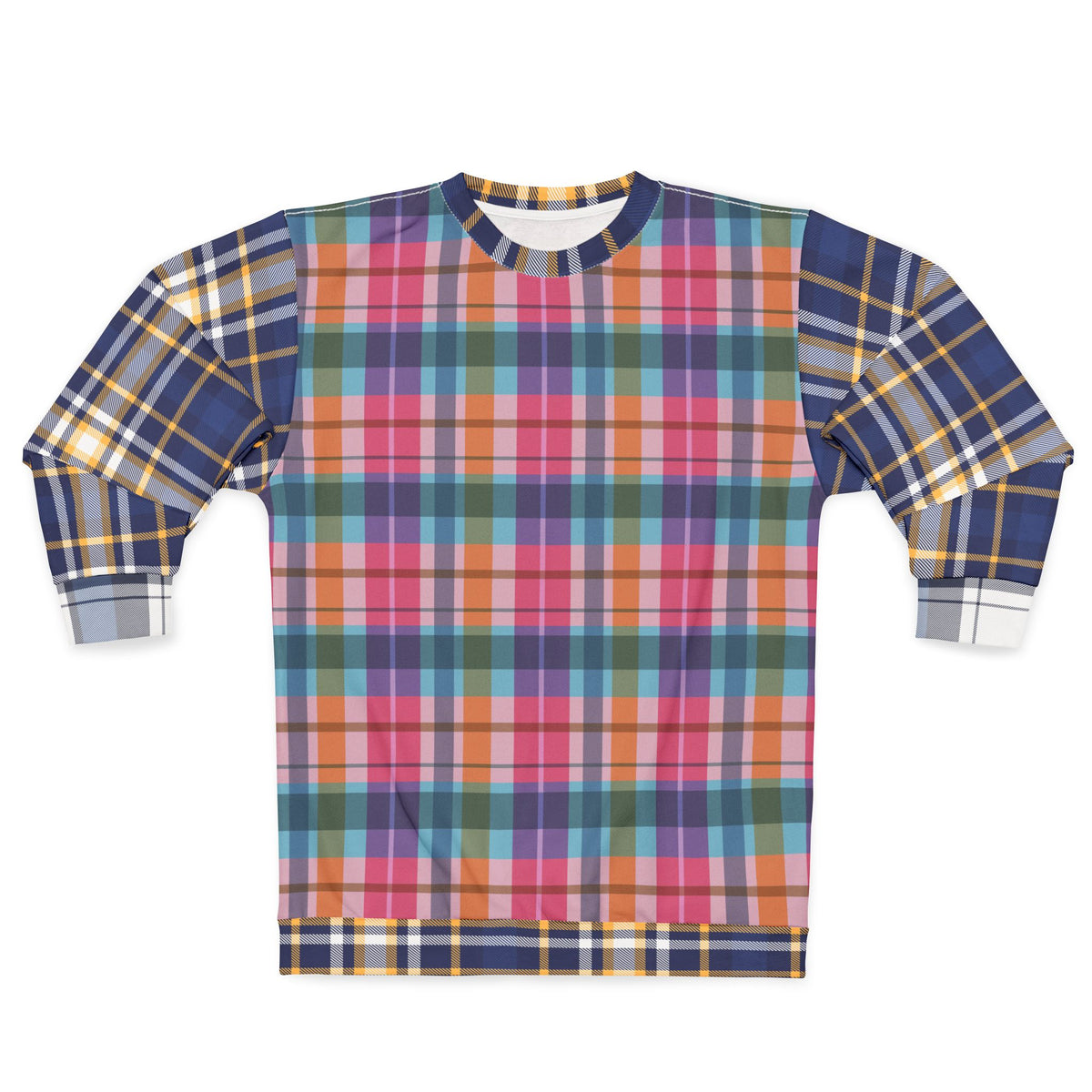 Mixed Check Plaid sweatshirt with bold multicolor tartan pattern front view