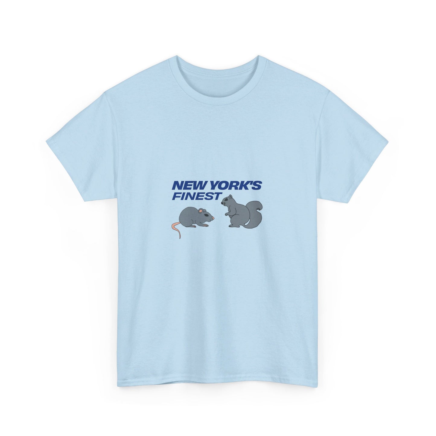 Light blue New York’s Finest graphic T-shirt with NYC-inspired typography and cartoon animal artwork.