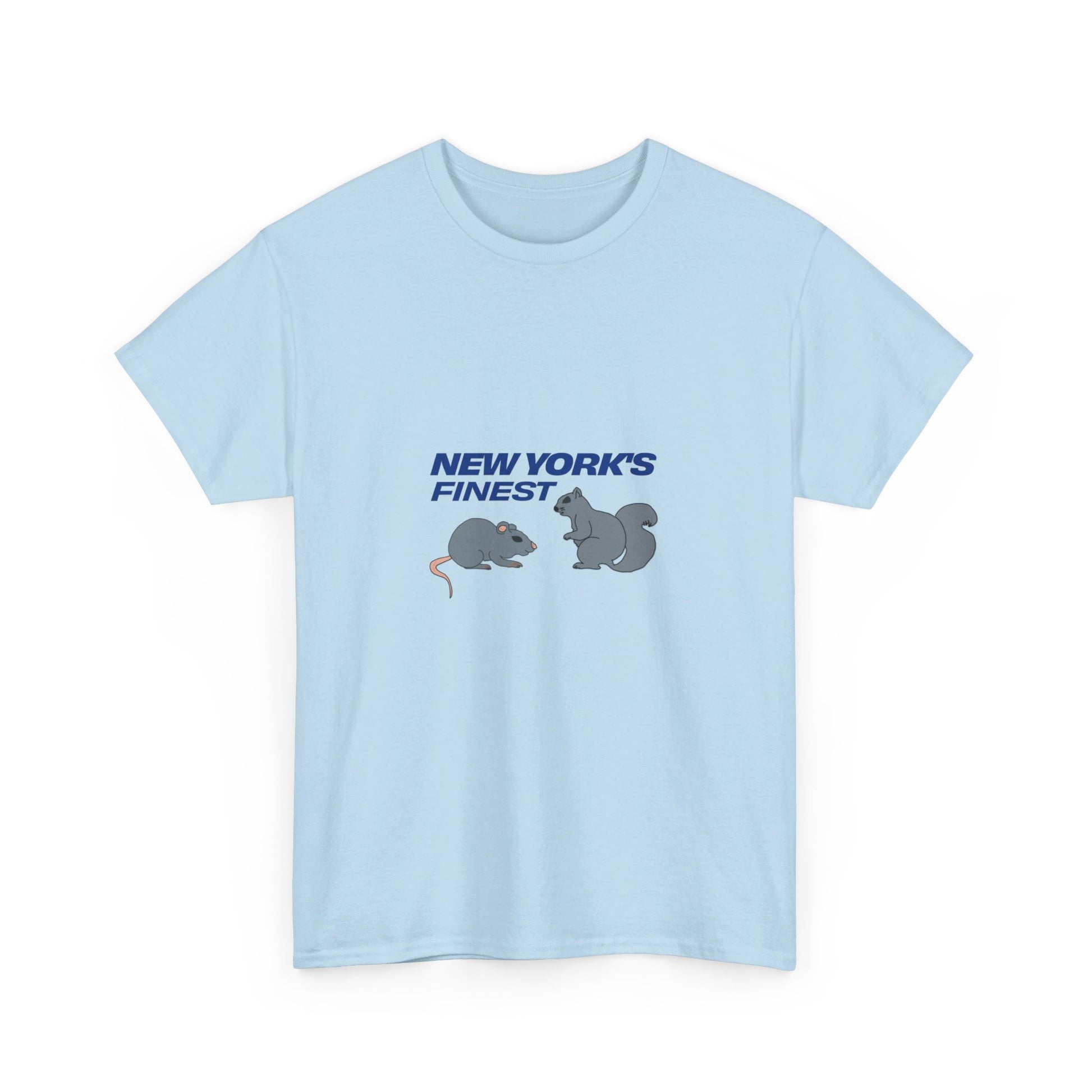 Light blue New York’s Finest graphic T-shirt with NYC-inspired typography and cartoon animal artwork.