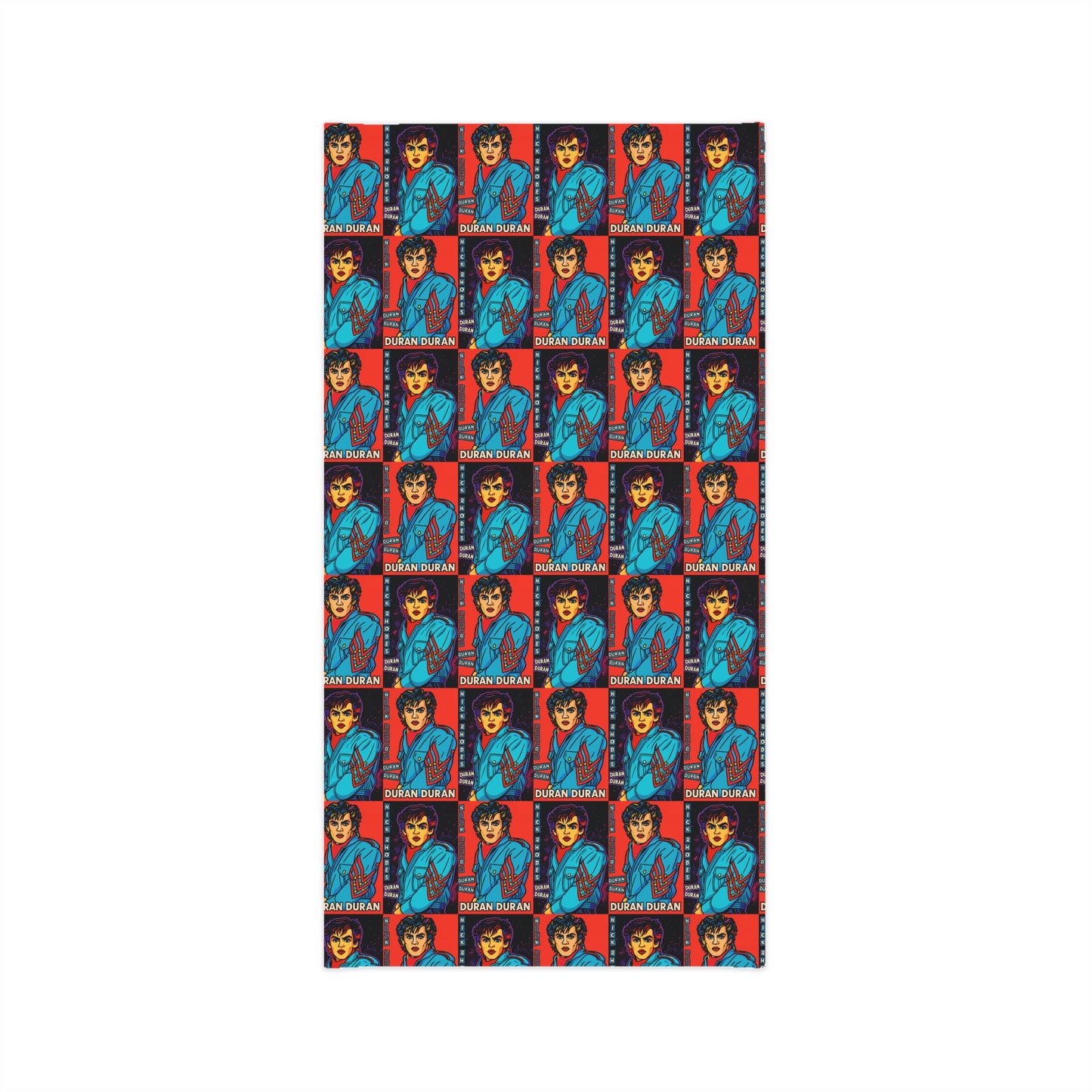 Close view of the Nick Rhodes Neck Gaiter with repeating retro music-inspired pop-art graphics.