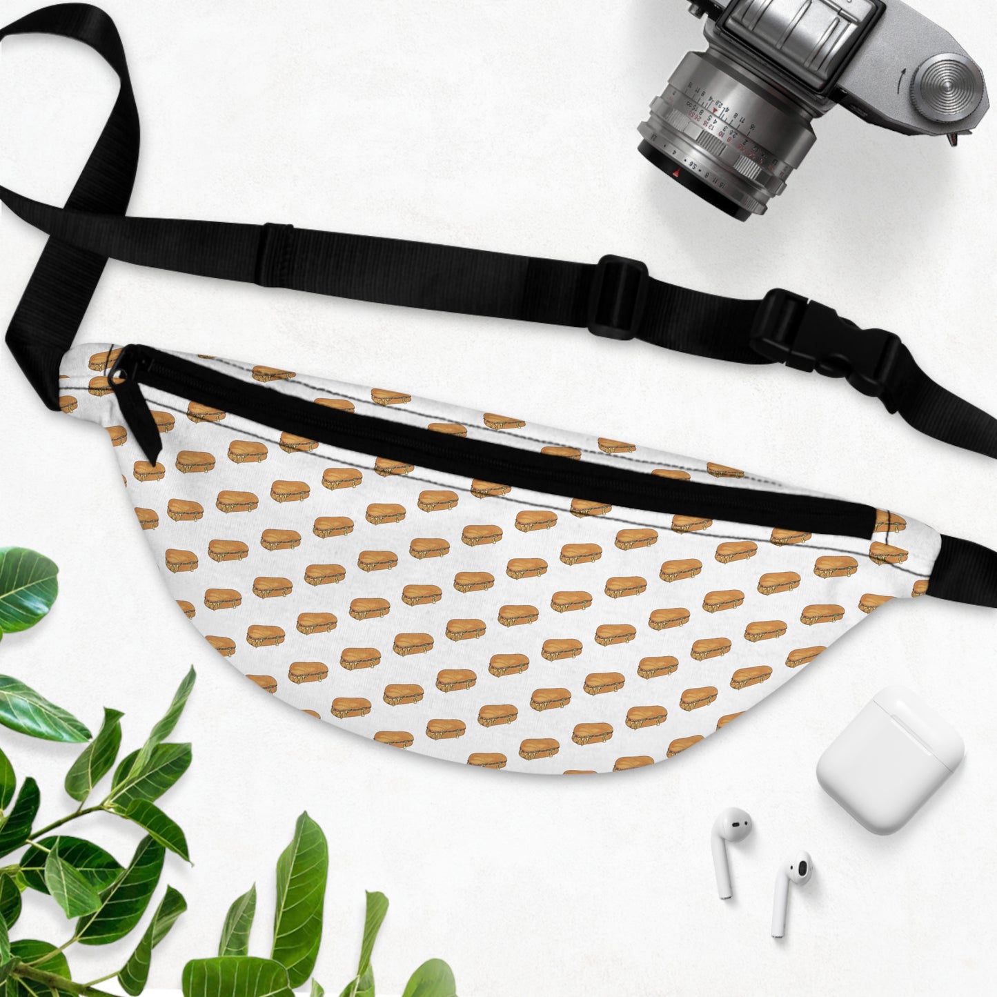 NYC chopped-cheese fanny-pack styled with urban lifestyle accessories