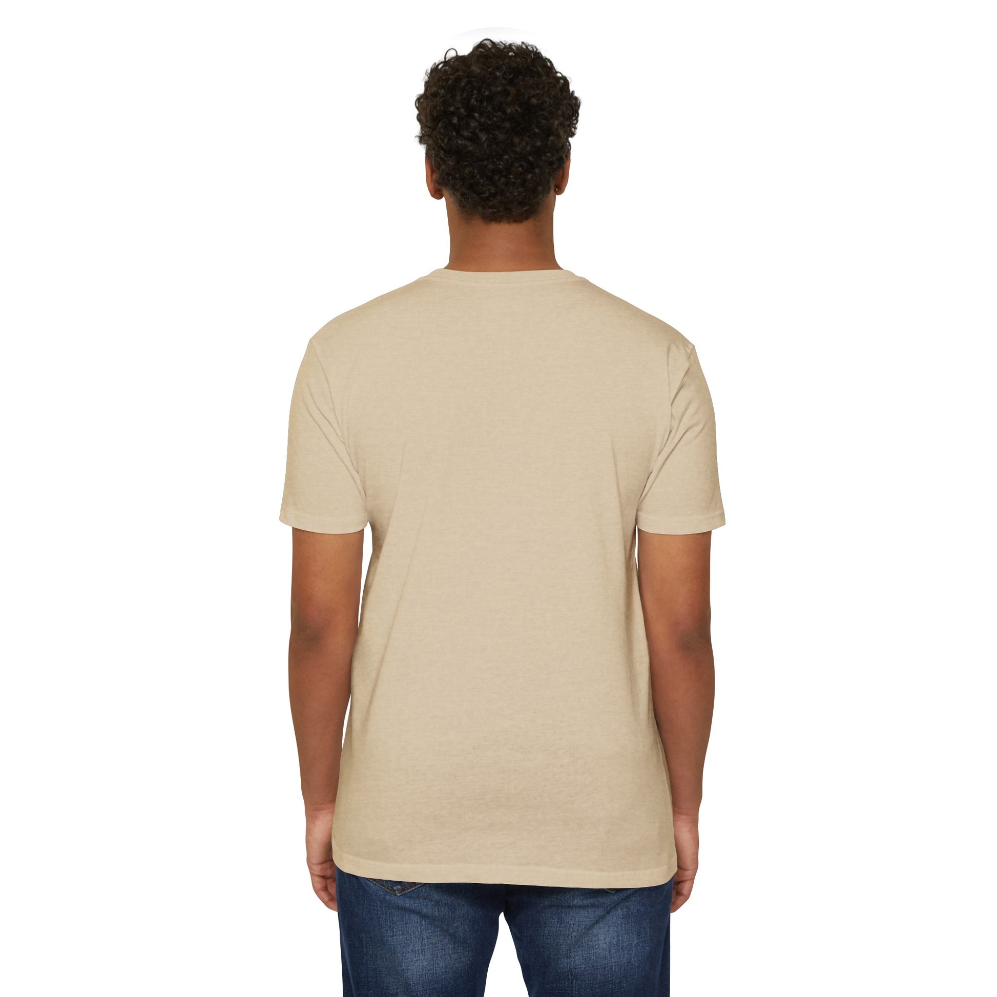 Back view of the beige Origami Crane T-Shirt showcasing the clean minimalist design and classic fit.