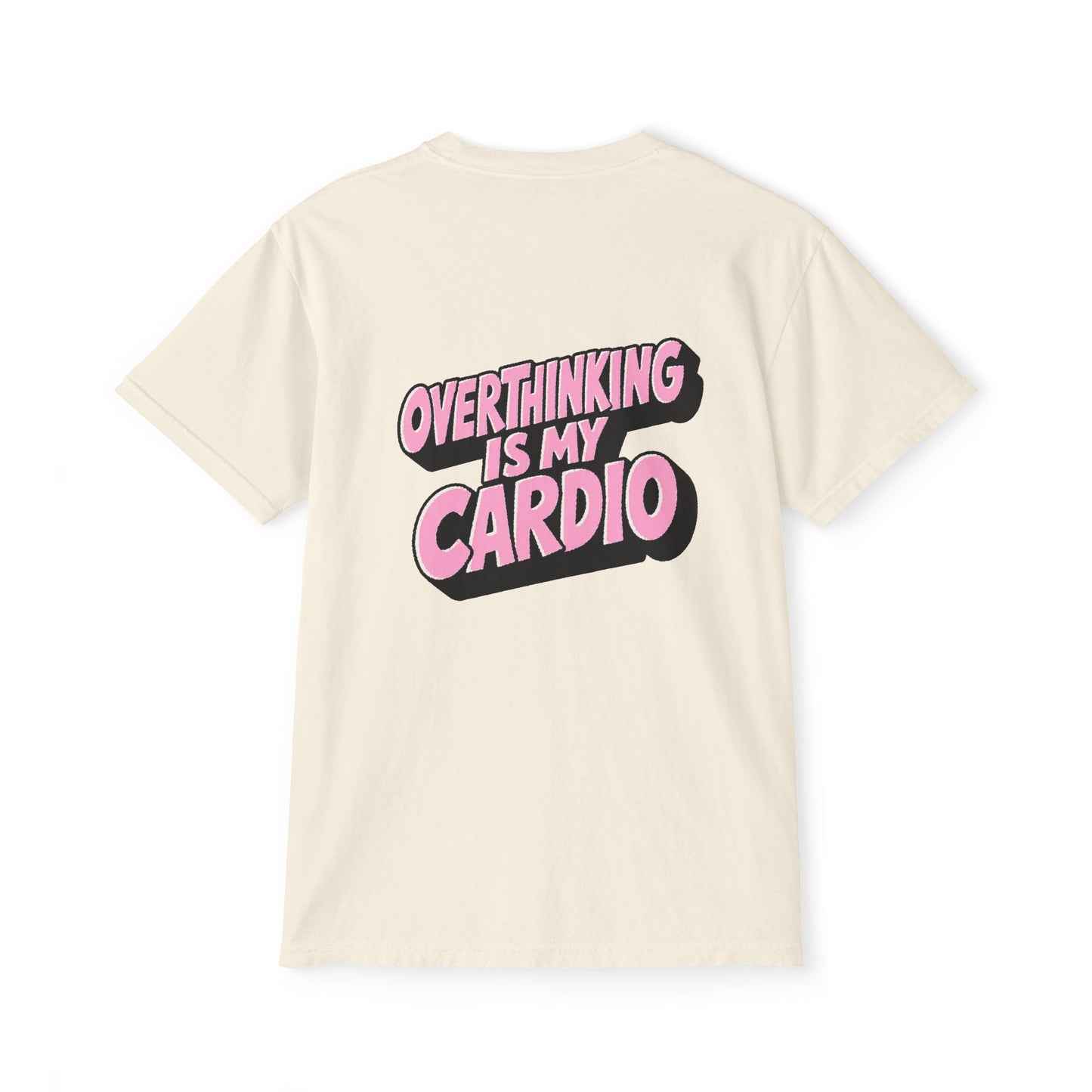 Cream Overthinking Is My Cardio graphic T-shirt back view