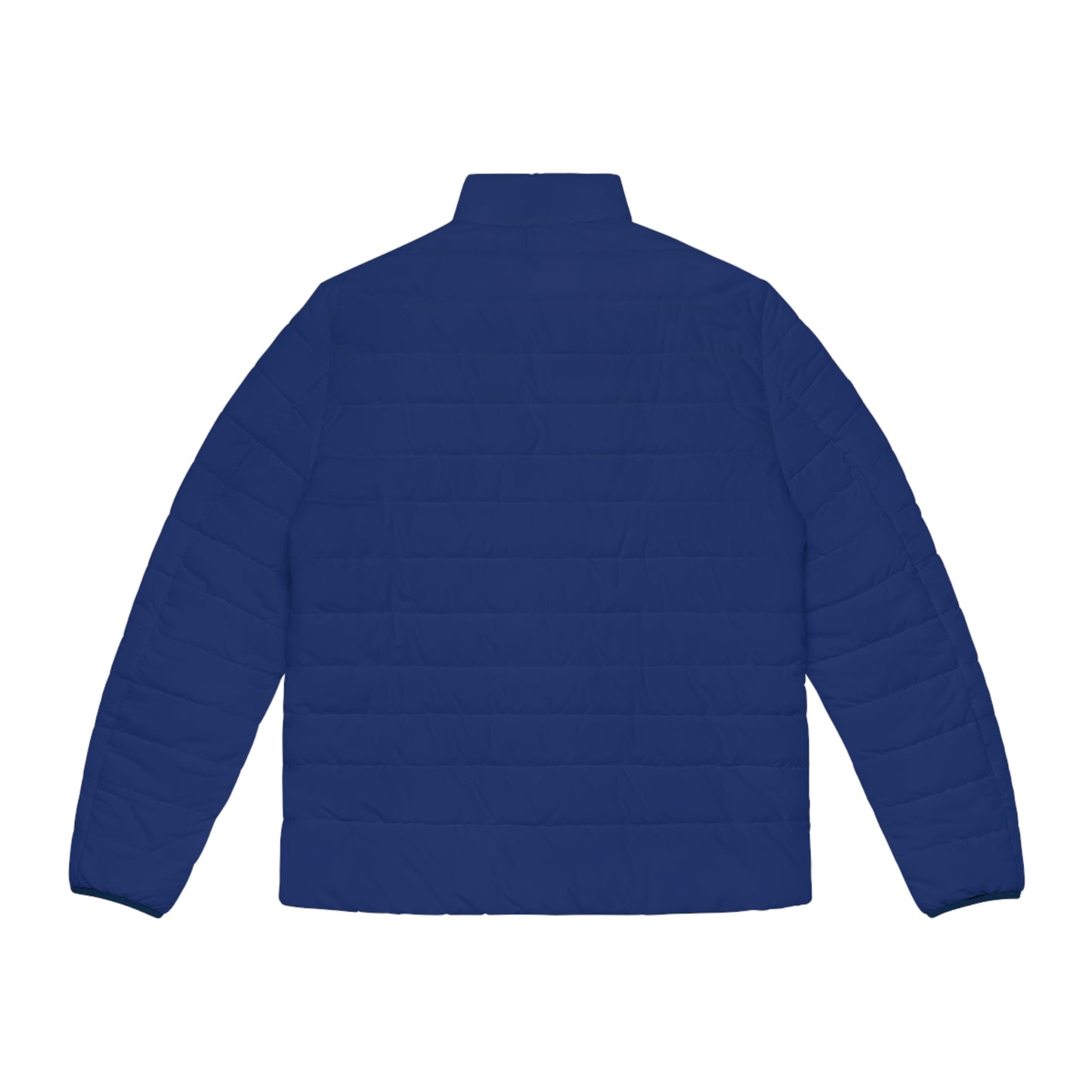 Back view of the Pac-Man Blinky Ghost men’s blue puffer jacket in dark blue.