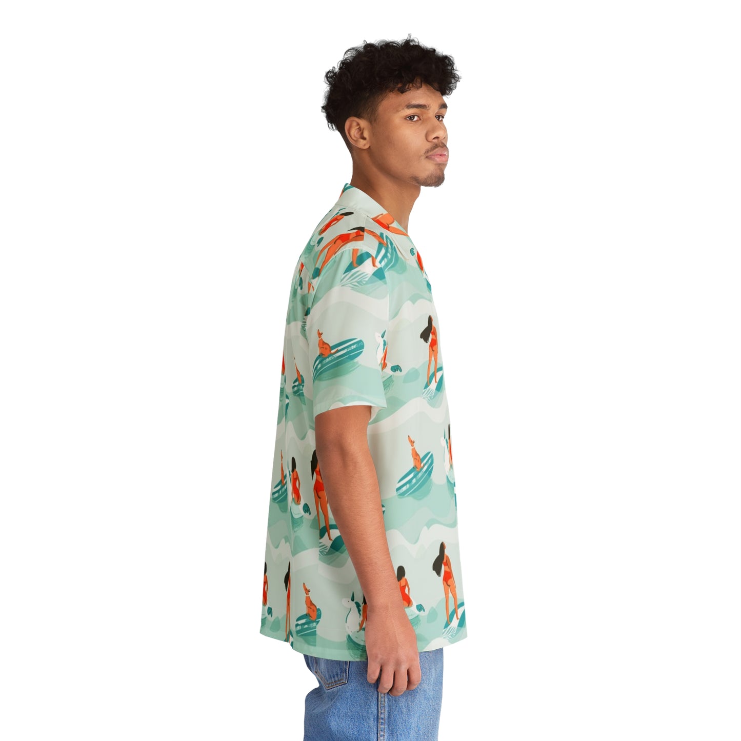 Side profile view of lightweight Pacific Surfers Hawaiian shirt designed for beach and resort wear