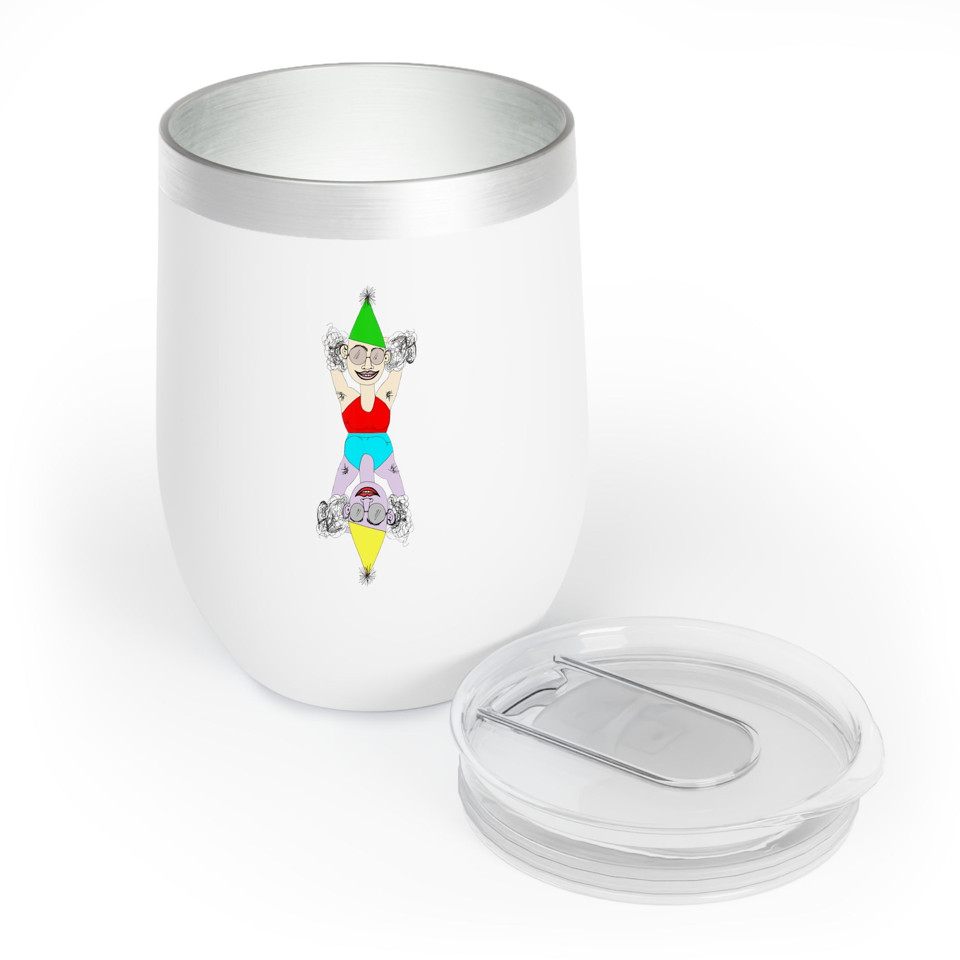 Party Favor insulated wine tumbler with removable lid and original NYC artist design