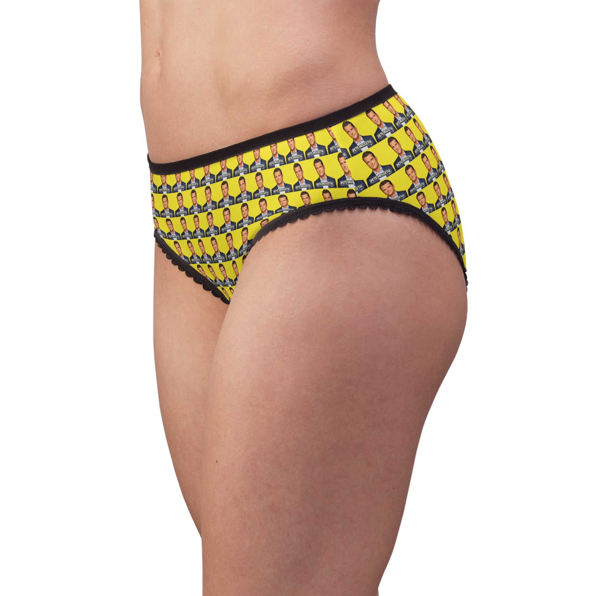 Side profile of Pete Hegseth women's panties featuring a colorful all-over print design.
