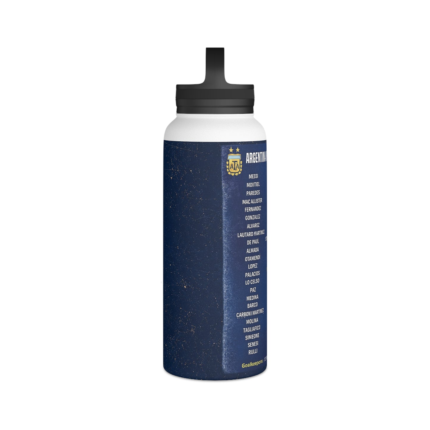 Side detail of the Pickford Penalty Cheat Sheet sports water bottle highlighting the printed design.