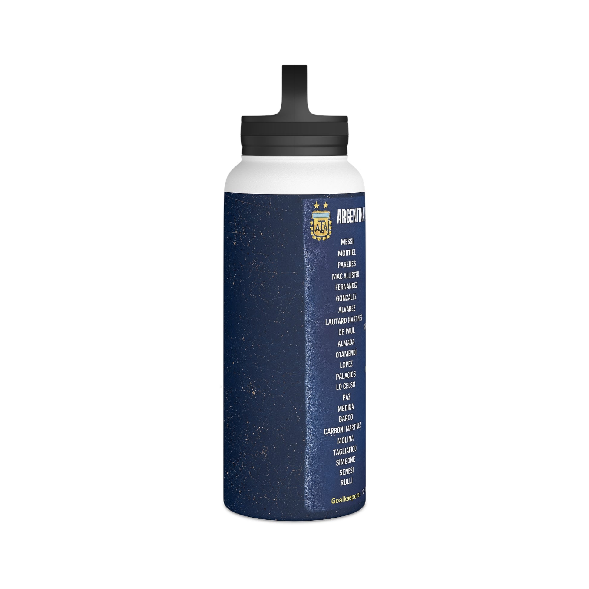 Side detail of the Pickford Penalty Cheat Sheet sports water bottle highlighting the printed design.