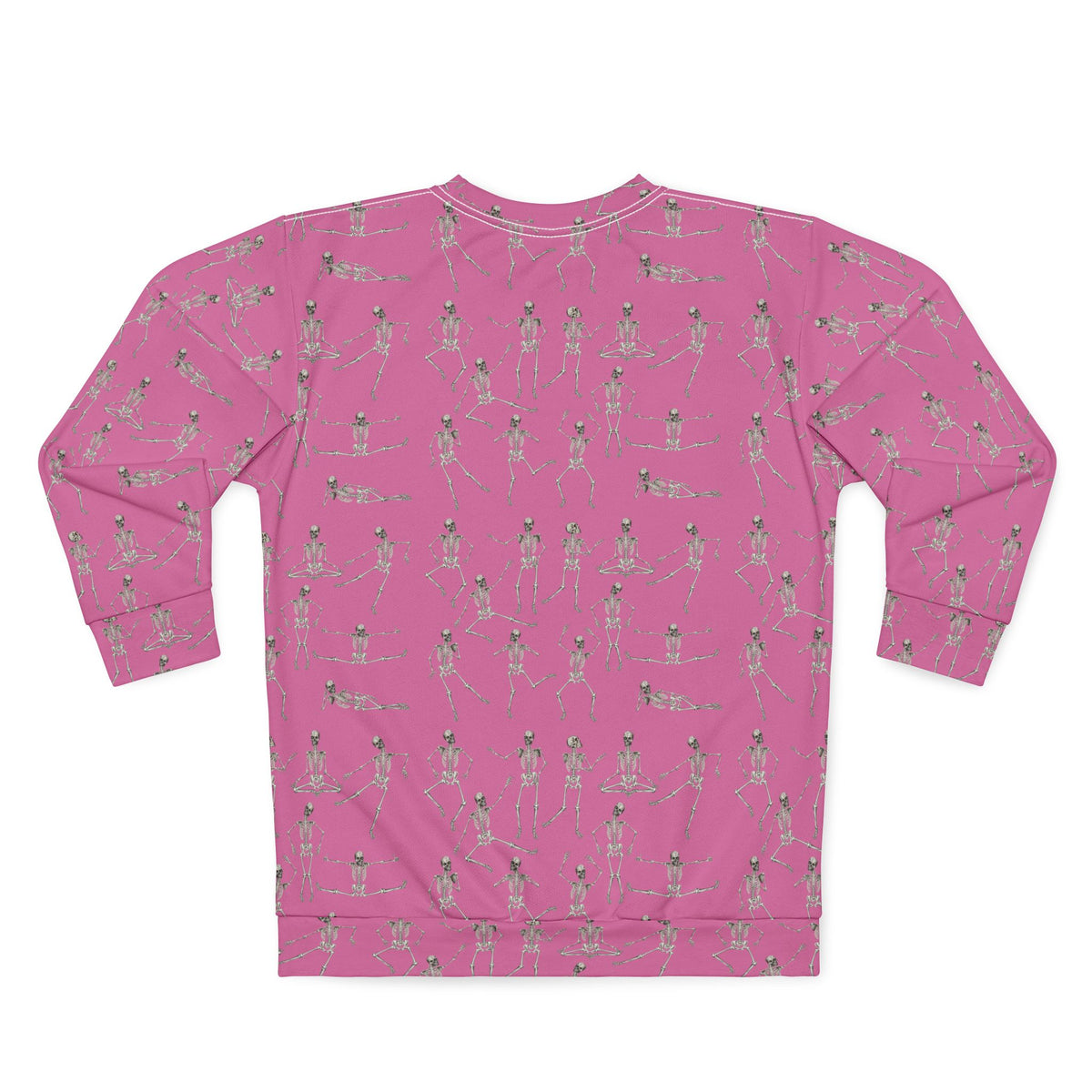 Back view of the Pink Dancing Skeletons Sweatshirt with all-over dancing skeleton print