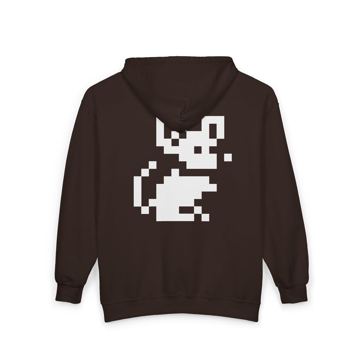 Brown Pixel Mouse Zip Hoodie rear product view with pixel mouse design