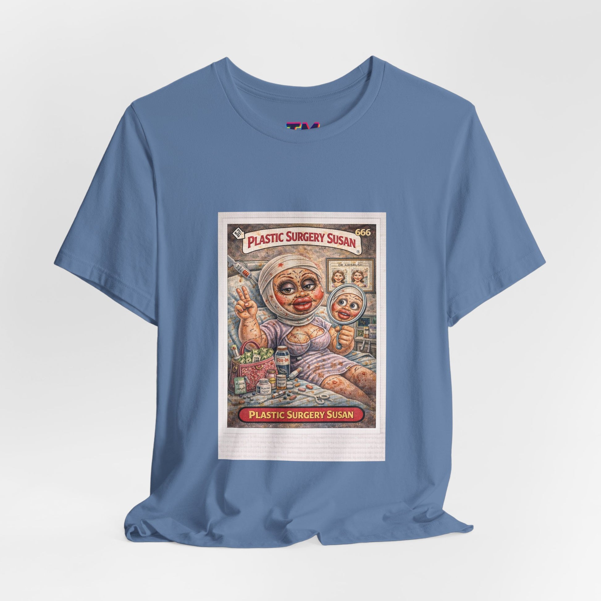 Blue Plastic Surgery Susan unisex graphic t-shirt front view relaxed fit streetwear graphic tee
