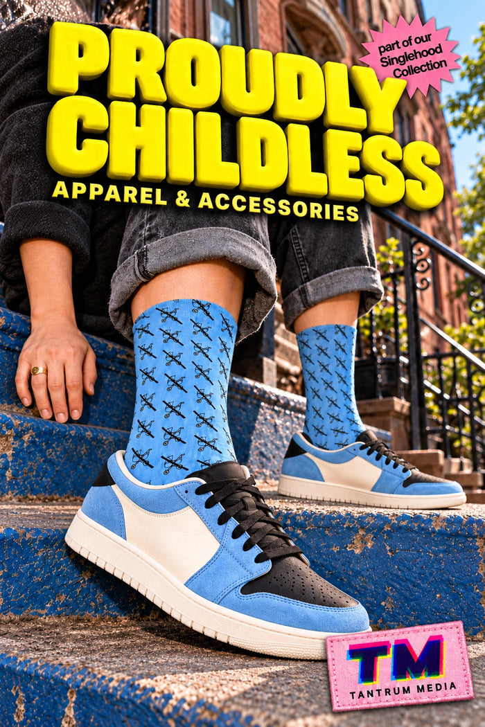 Proudly Childless Crew Socks Blue – Bold Statement Everyday Socks