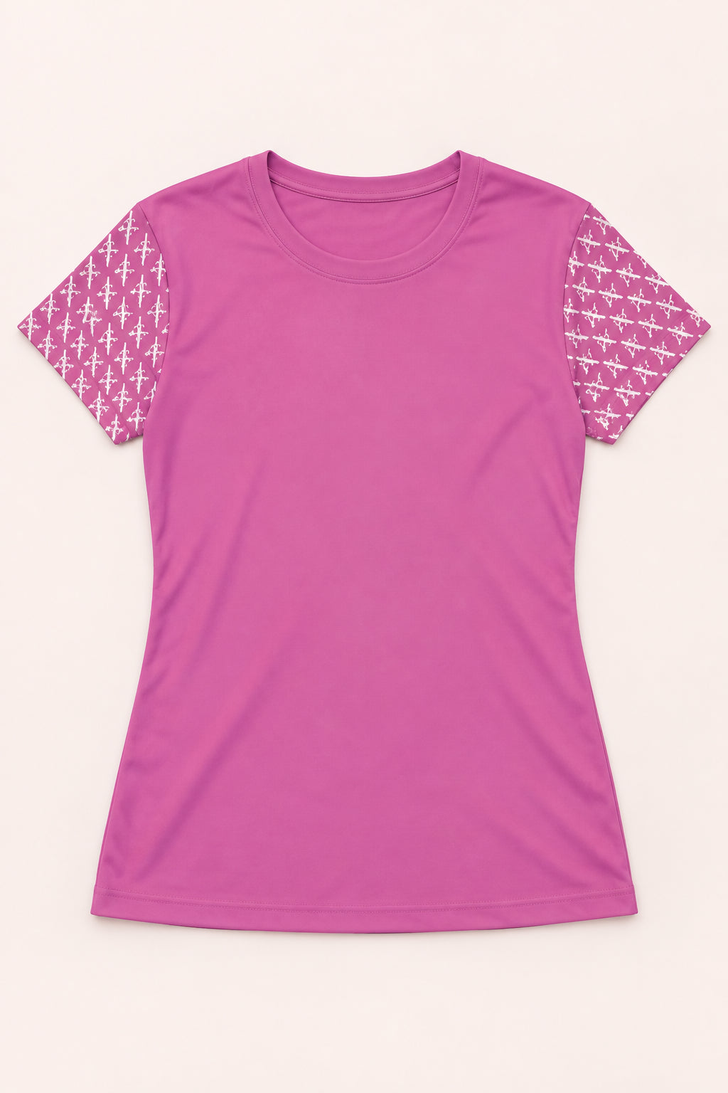 Pink Proudly Childless Women’s Jersey flat lay with patterned short sleeves