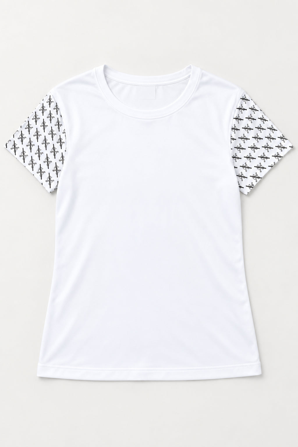 White Proudly Childless Women’s Jersey flat lay showing patterned short sleeves
