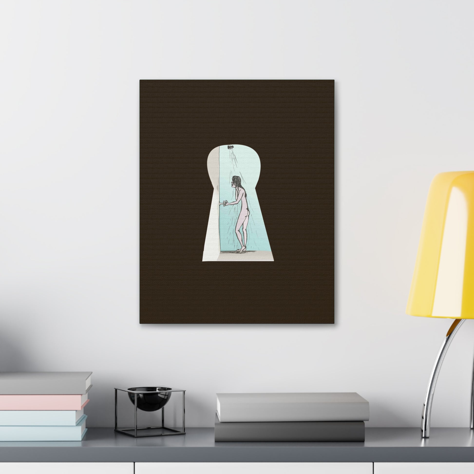 “Psycho” canvas wall art styled in a modern apartment with minimalist decor